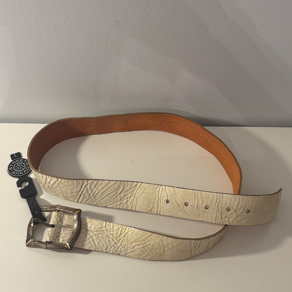 Streets Ahead Large Leather Belt Cream Gold Tarnish Revolve
